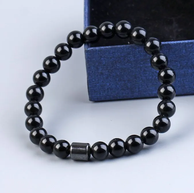 Hotselgende svarte tigerøyeperler steinperler magnetisk armbånd for menn og kvinner_voghion.com