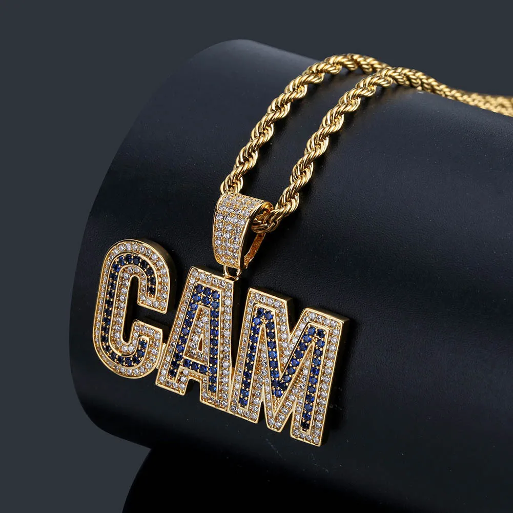 et collier avec pendentif initial CAM en zircone cubique plaqué or blanc, bijoux de rappeur hip-hop, cadeaux pour hommes et femmes_voghion.com