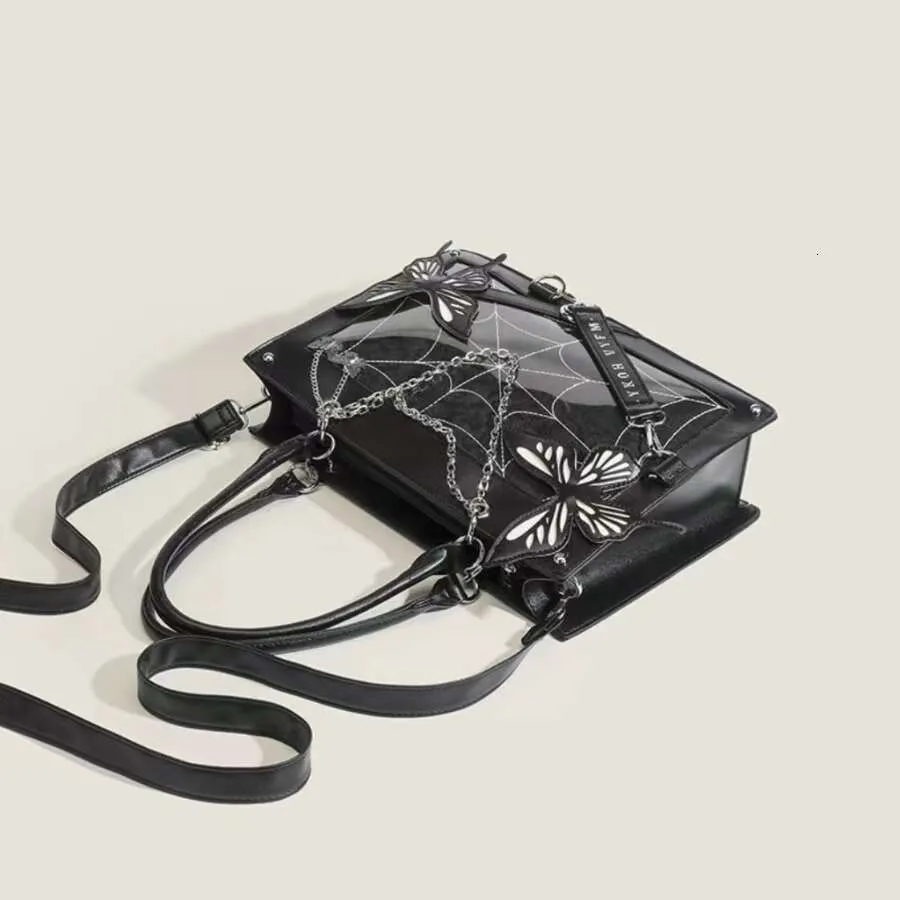 Y2k maze butterfly spider web DIY transparent Italian Lolita Gothic handbag retro fashion shoulder bag street decoration_voghion.com
