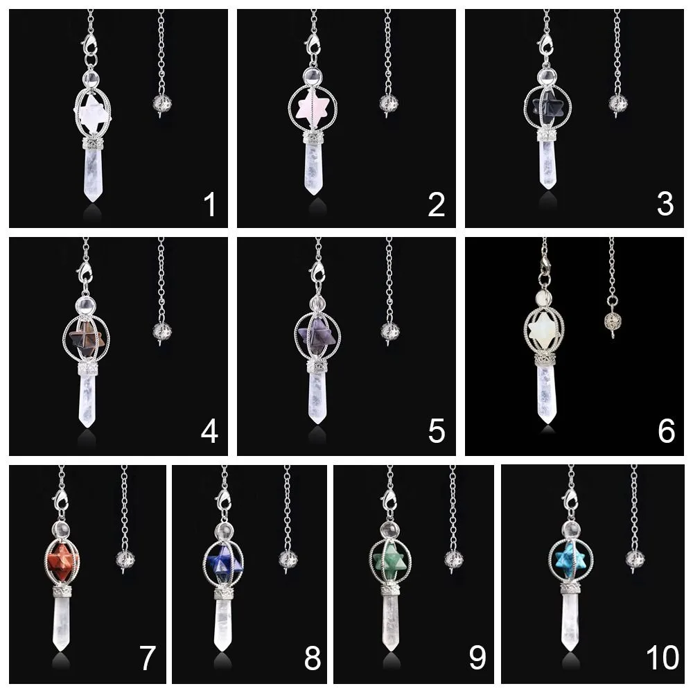 Collier Pendentif Pendule Cristal Naturel Multicolore Longueur 18,5cm Radiesthésie Divination Esotérisme Collier Pierre_voghion.com
