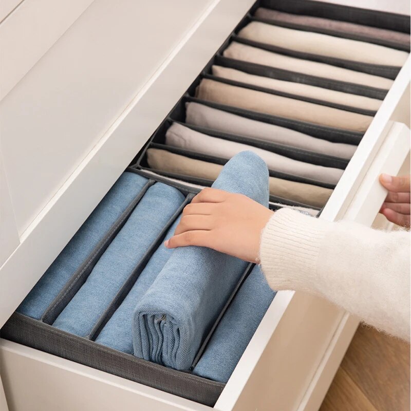 1pc Pants Storage Box, Jeans Divider Storage Box, Wardrobe 9 Grids Storage Basket_voghion.com