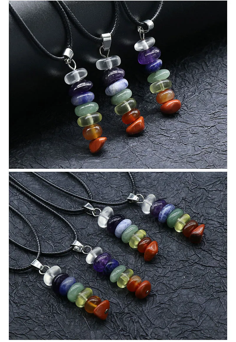 Colliers pendentifs Collier en pierre de chakra naturelle Amulette Cristal brut Quartz Améthystes Agates Guérison Reiki féminine_voghion.com