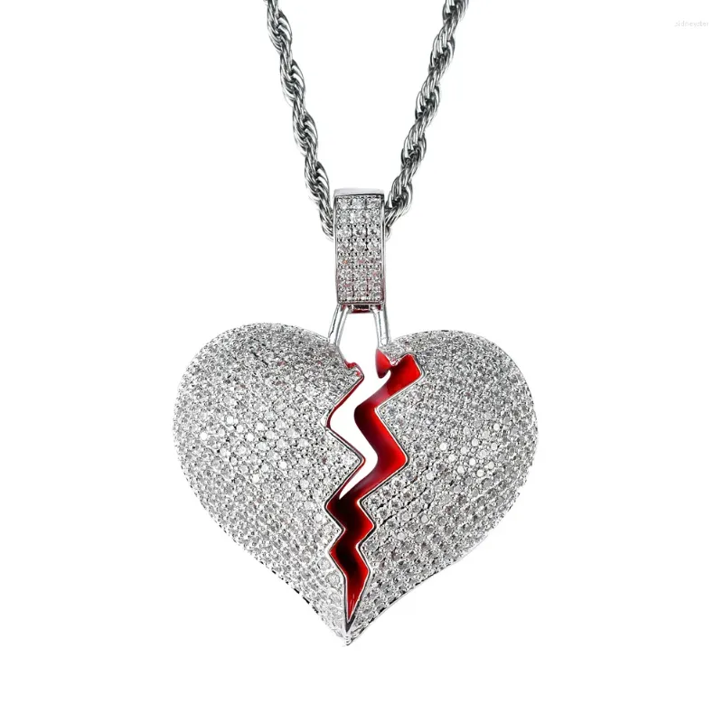 Pendant Necklaces Heart Broken Necklace Gold Sier Color Zirconia Stone Hip Hop Jewelry For Men Charm Gifts_voghion.com
