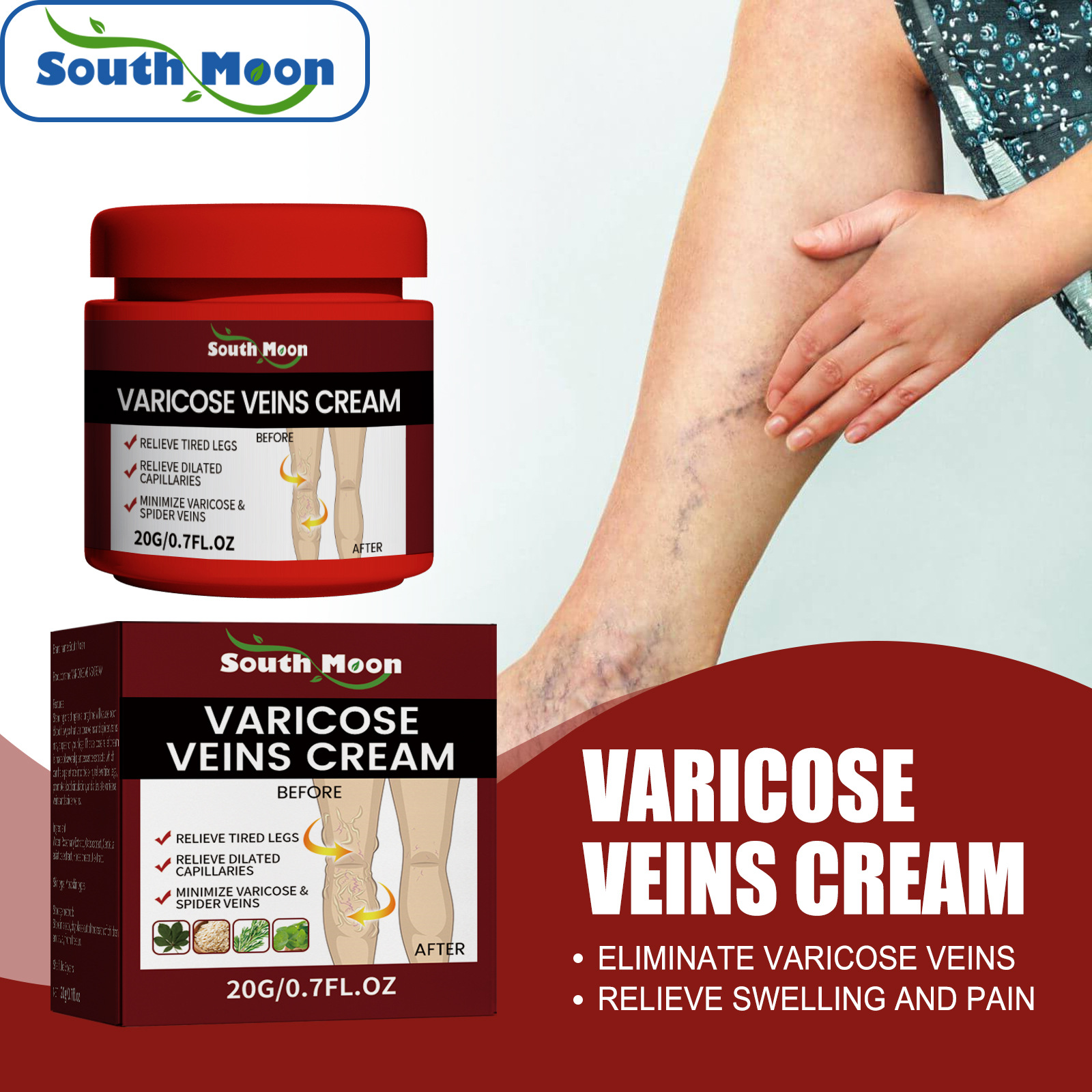 Moon Repair South Venous Massage Varicocele Relief Leg Vascular Bulging Pain Cream