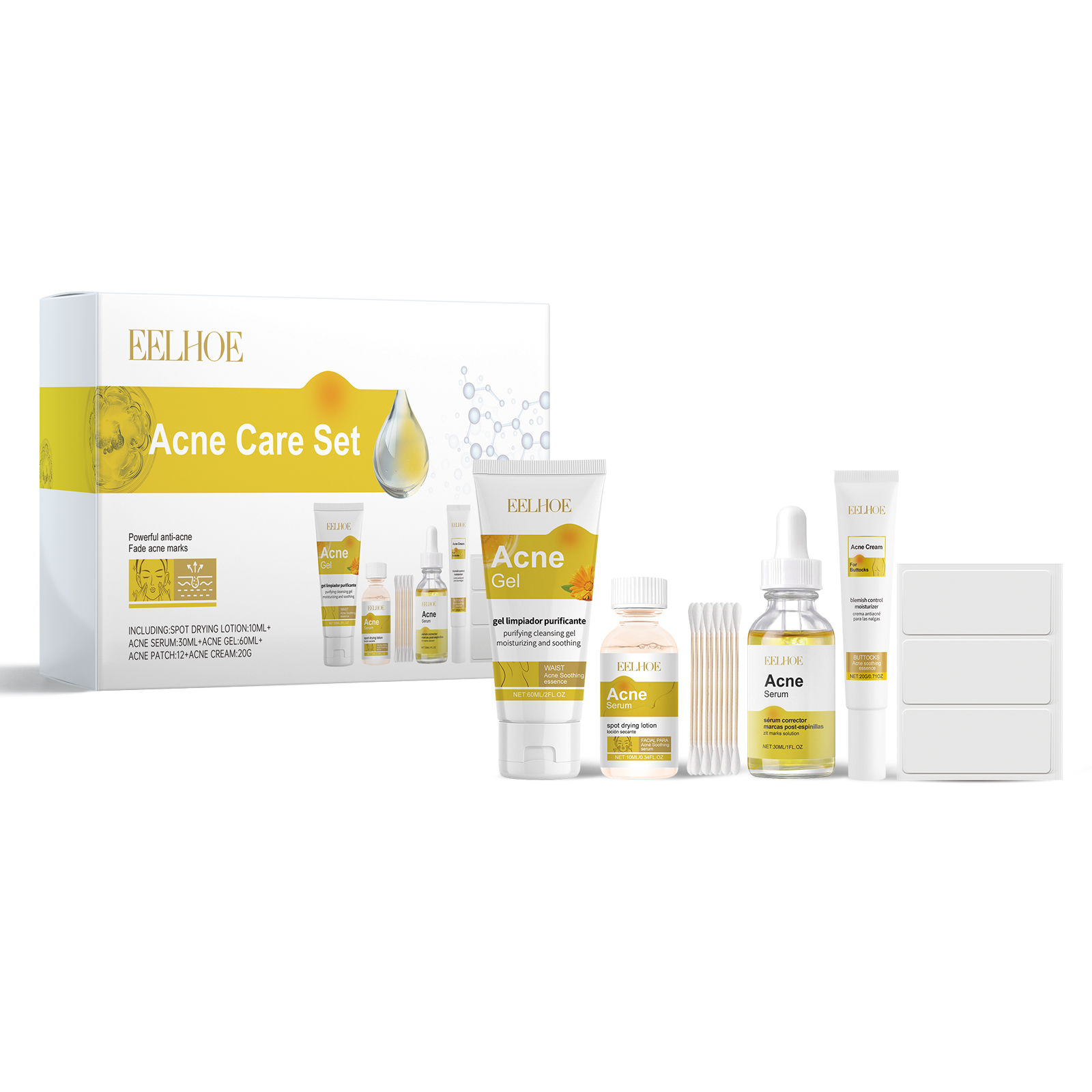 EELHOE Acne Skin Care Set Skin Care For Acne Skin Is Suitable For Moisturizing And Beautify Soft Skin_voghion.com