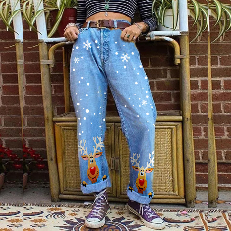 Women's Clothing Christmas elk loose wide leg skateboard pants women's all match leisure ins style Internet red_voghion.com