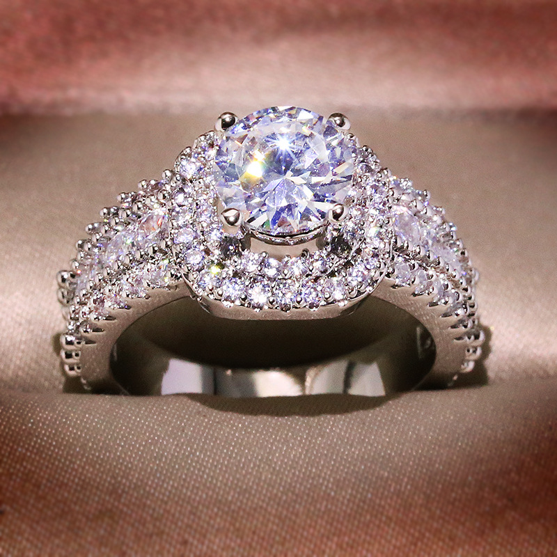New plated simulated diamond ring double layer super sparkling zirconia ring for women