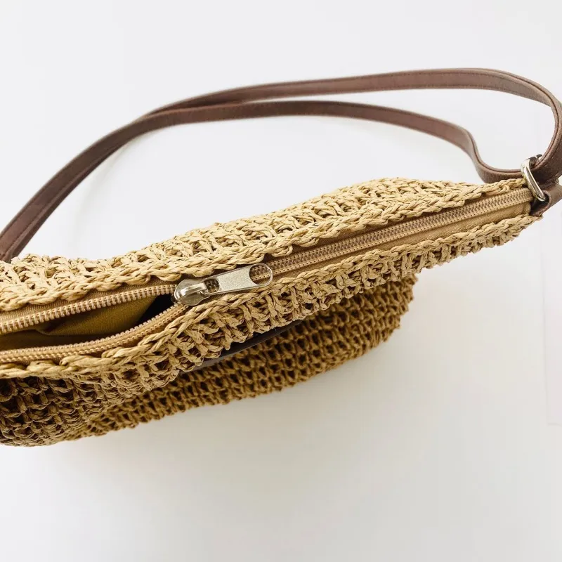 Borse e borsette lavorate a maglia, borse a tracolla da donna, in paglia intrecciata, per donna, borsa da spiaggia_voghion.com