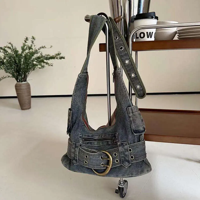 Trendy Women Vintage Denim Punk Shoulder Bag Y2k Streetwear Grunge Handbag Cool Girls Retro Gothic Casual Underarm Bags_voghion.com