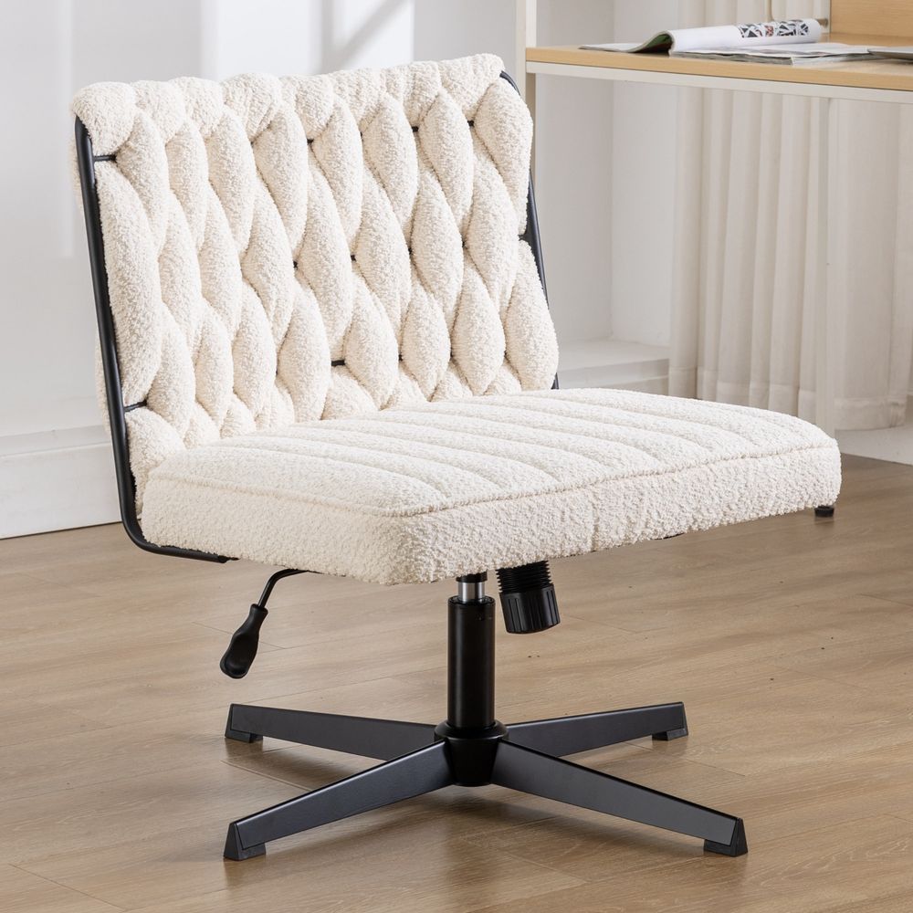 Armless Office Desk Chair No Wheels, WHITE_voghion.com