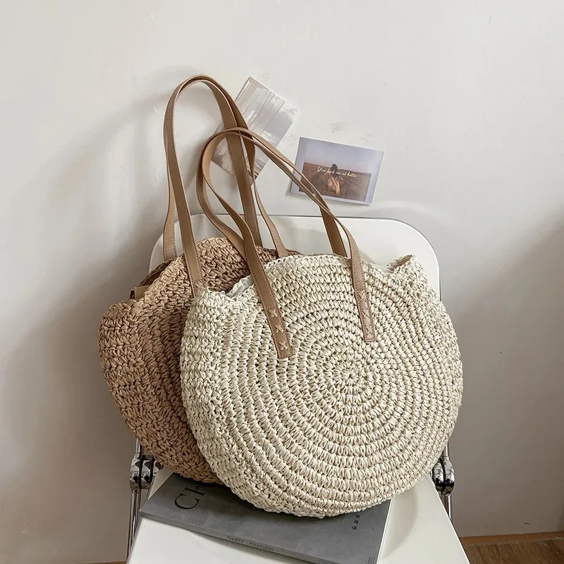 Damen Stroh Schultertasche Für Den Strand Große Handtasche_voghion.com