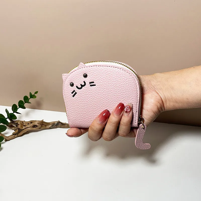 2024 neue süße Katze kleine Reißverschluss Mädchen Marke entworfen Pu Leder Frauen Geldbörse weibliche Kartenhalter Brieftasche_voghion.com