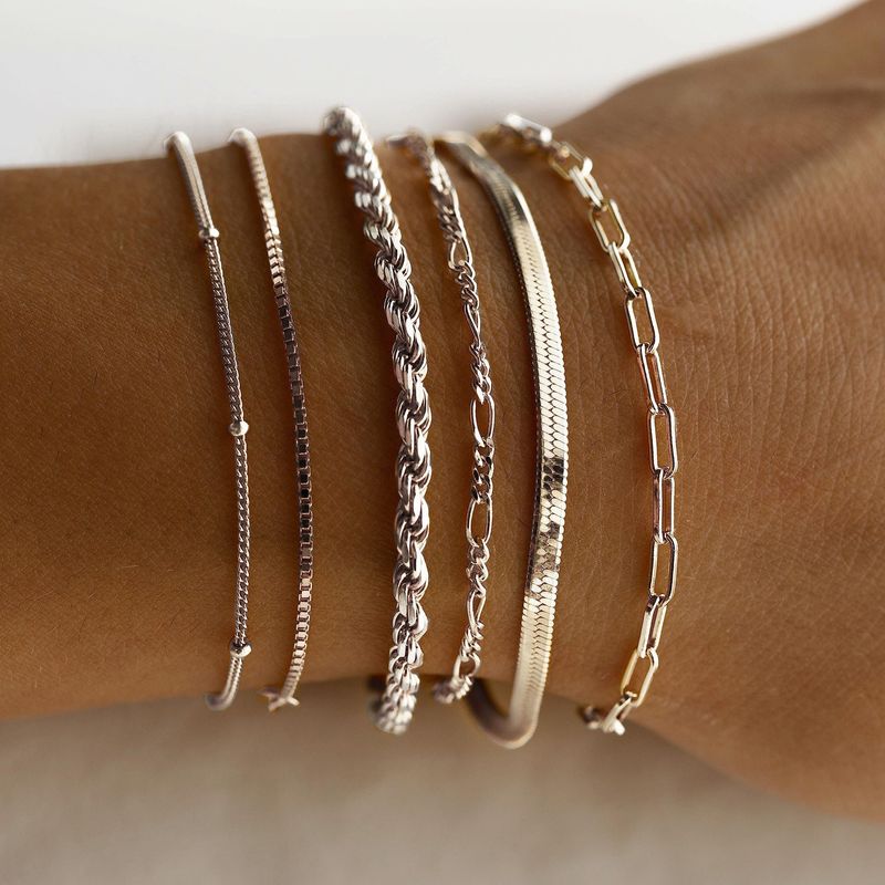 Metalen 5-delige set eenvoudige meerlaagse kettingarmband_voghion.com