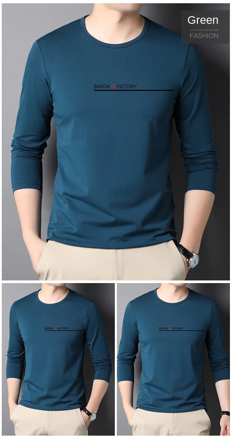 Topkwaliteit 95% katoen Designer Nieuw modemerk T-shirt Heren T-shirt Effen Trendy Lange mouwen Tops Casual Heren_voghion.com