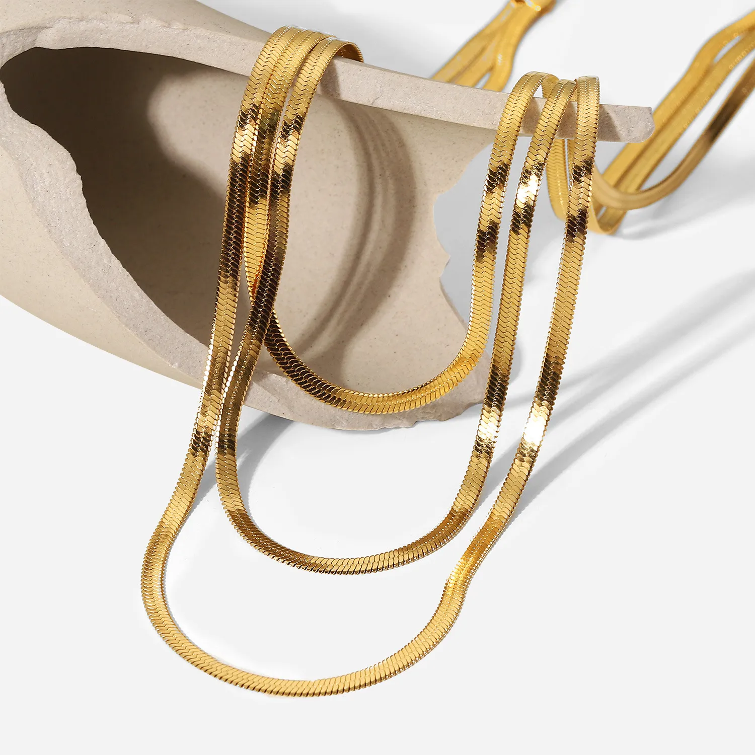 Three Layer Gold Plated Blade Chain Necklace For Women Stainless_voghion.com