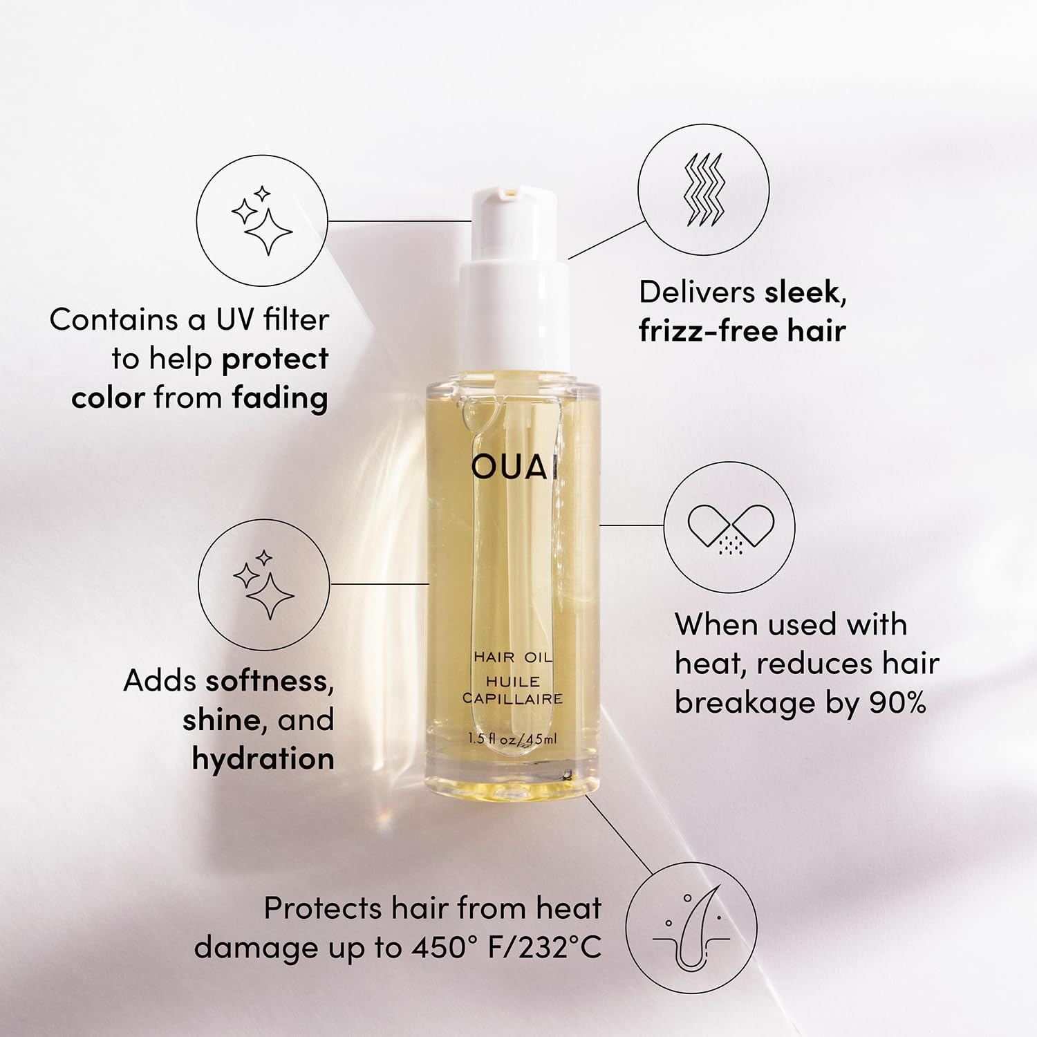 Neues OUAi-Haaröl verleiht dem Haar Glanz und glättet Spliss – Hitzeschutzöl für die Haarpflege zur Kräuseln-Kontrolle – Farbsichere Formel 1,5 oz/45ml_voghion.com