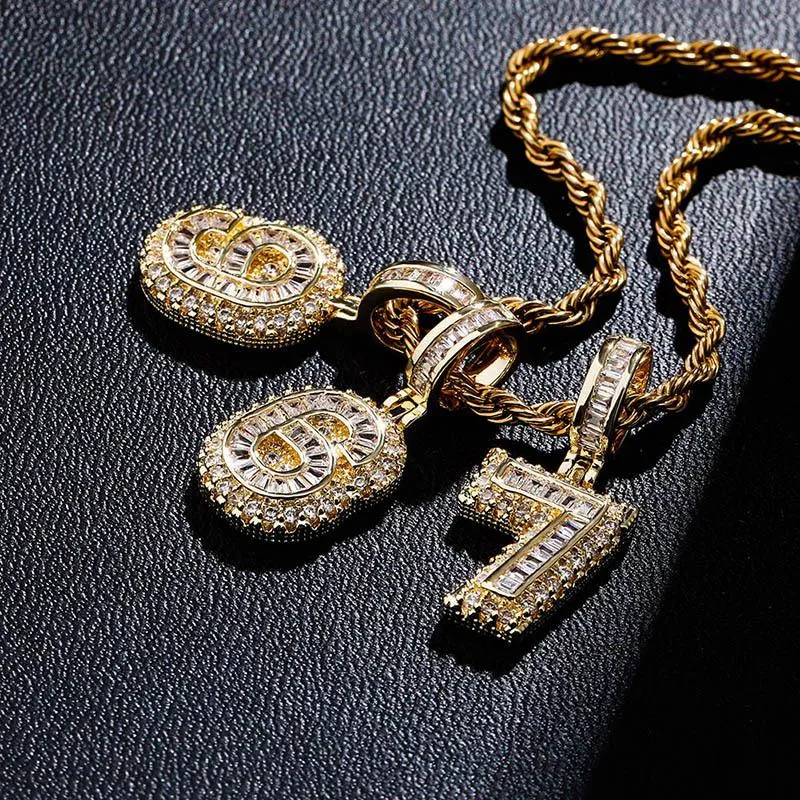 Gold Plated Iced Out CZ Square Cubic Zirconia Custom Sports Number Pendant Chain Necklace DIY Bling Diamond Hip Hop_voghion.com