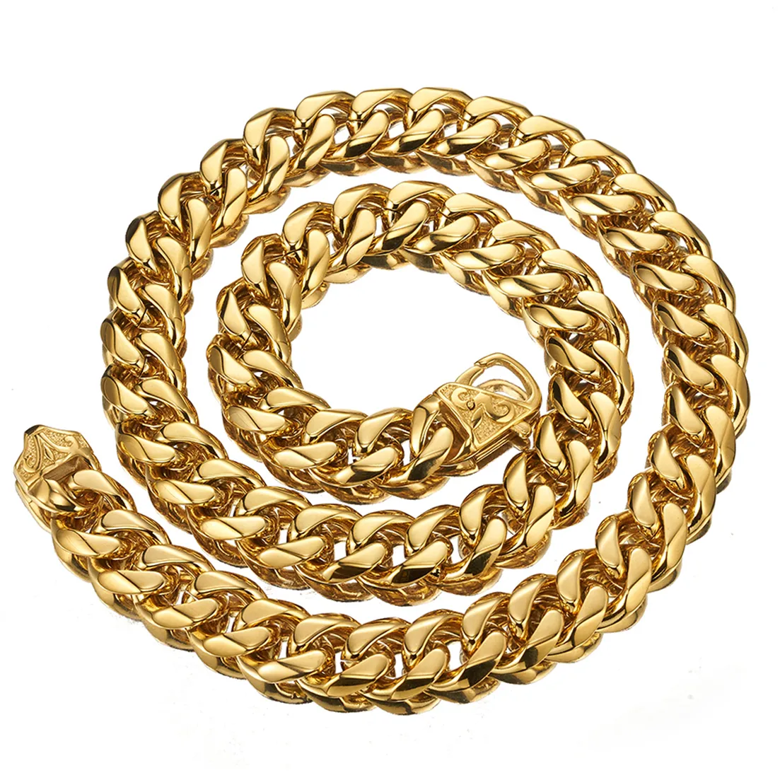 Chaînes 13/15 mm de large Hip-hop en acier inoxydable couleur argent/or/noir chaîne cubaine gourmette pour hommes et femmes collier ou bracelet_voghion.com