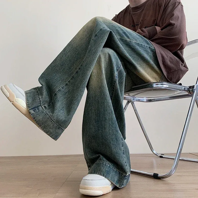 Moške kavbojke Y2K moške korejske priložnostne grunge modre cargo hlače vrečaste vintage ulične modre široke hlače iz pranega jeansa, prevelike_voghion.com