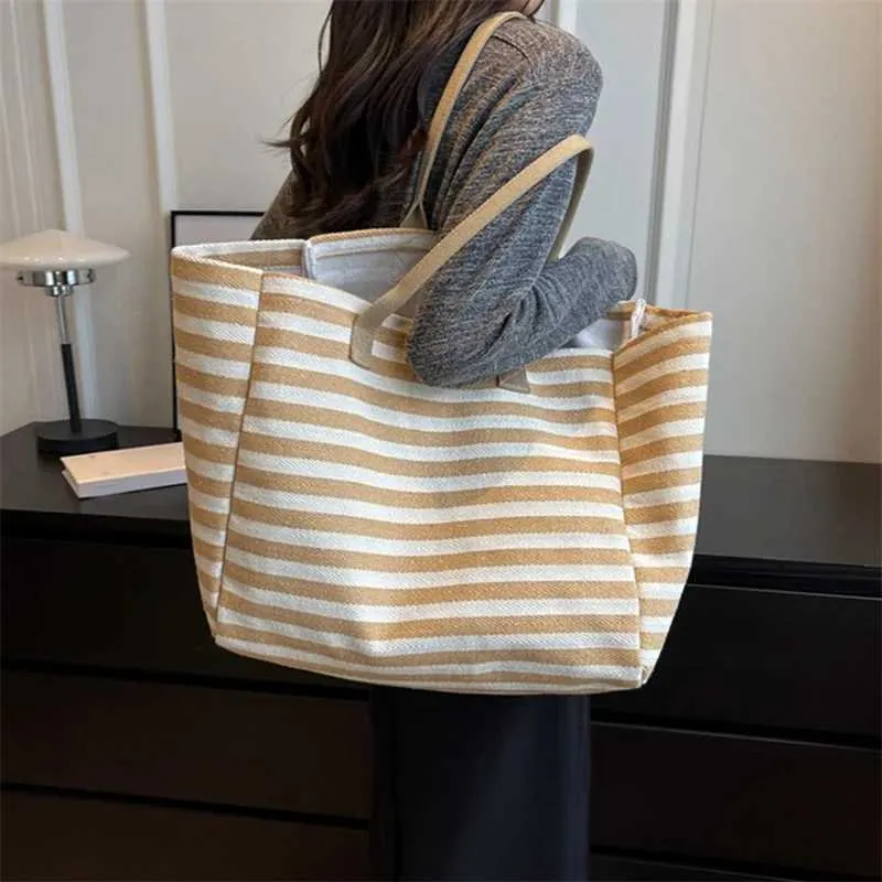 Sacs à main en toile à rayures simples et tendance pour filles, sacs à provisions de haute qualité Y241109_voghion.com