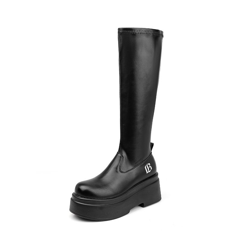 Dikke mm lang voor dames, elastische smalle grote taille hoge buis ridderlaarzen, dikke been oversized dameslaarzen_voghion.com