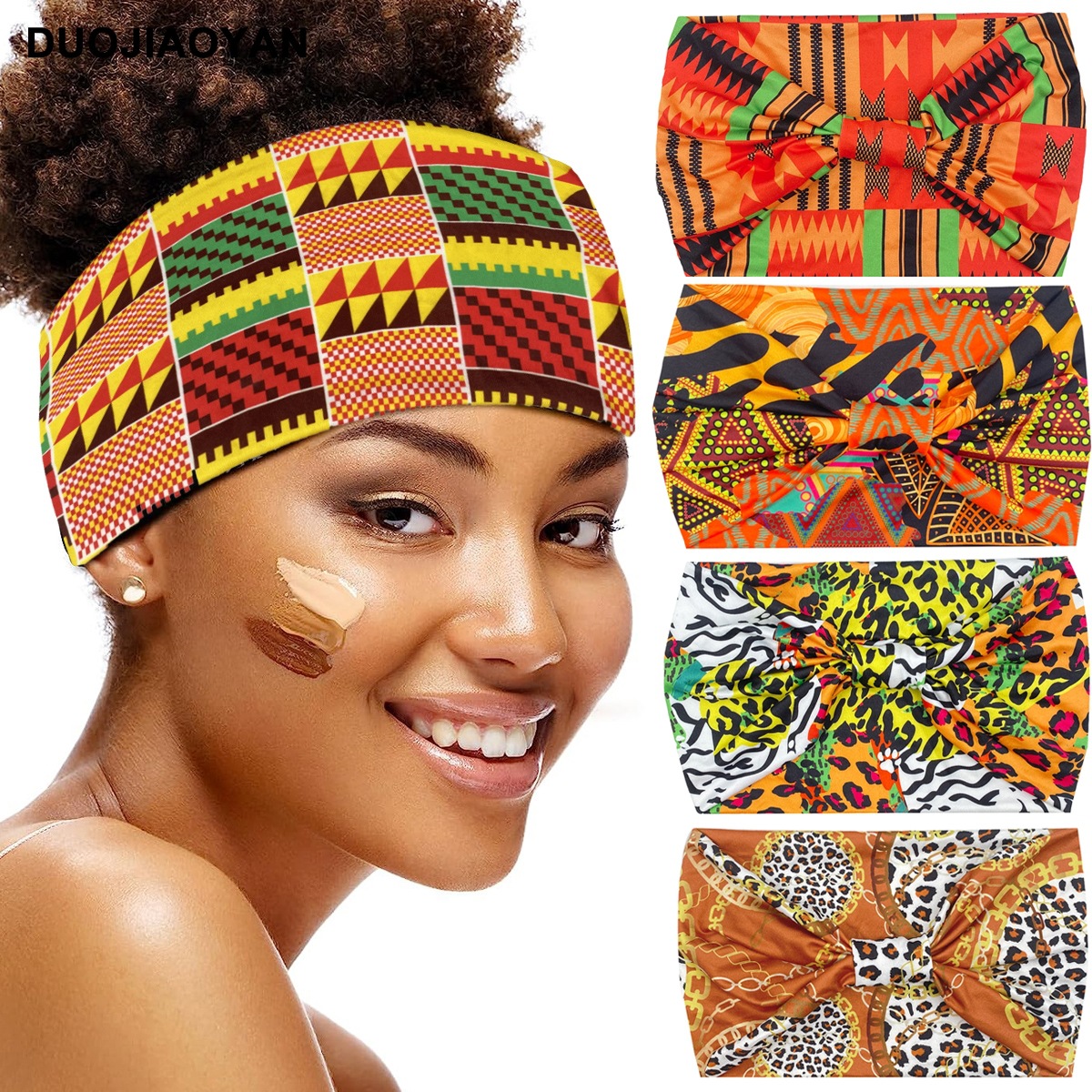 Unisex Knot headband Color matching pattern printed sports headband Fashion polka dot wide edge elastic headband_voghion.com