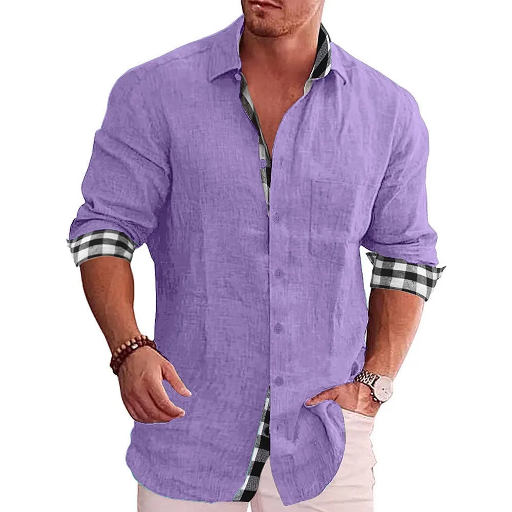 Camicie da uomo Abbigliamento Semplice Maniche lunghe Abiti firmati Camicetta normale Soial Fashion Camicia bianca Cotone e lino_voghion.com