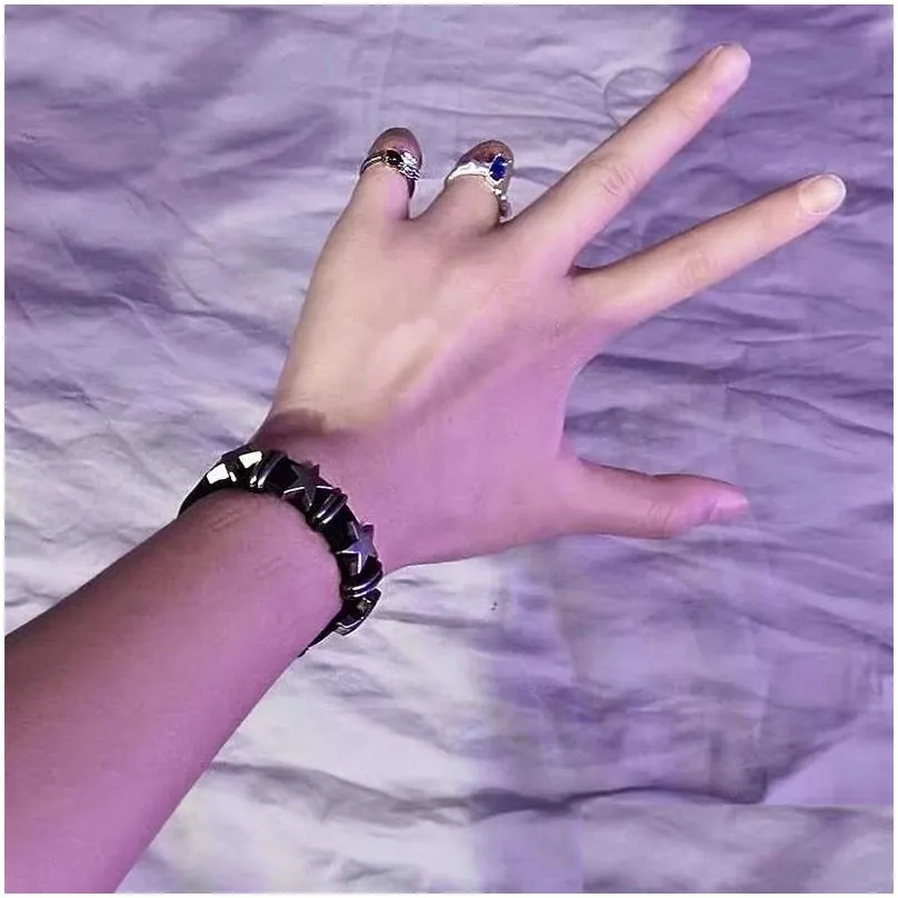 Vintage Star Leather Bracelet For Men Punk Rock Gothic Cuff Bangle_voghion.com