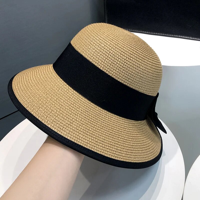 2024 Hot Selling Women's Personalized Fashion Letter Sunscreen Bow Grass Knitted Hat UV Protection Summer Breathable Sports Couple Sun Hat_voghion.com