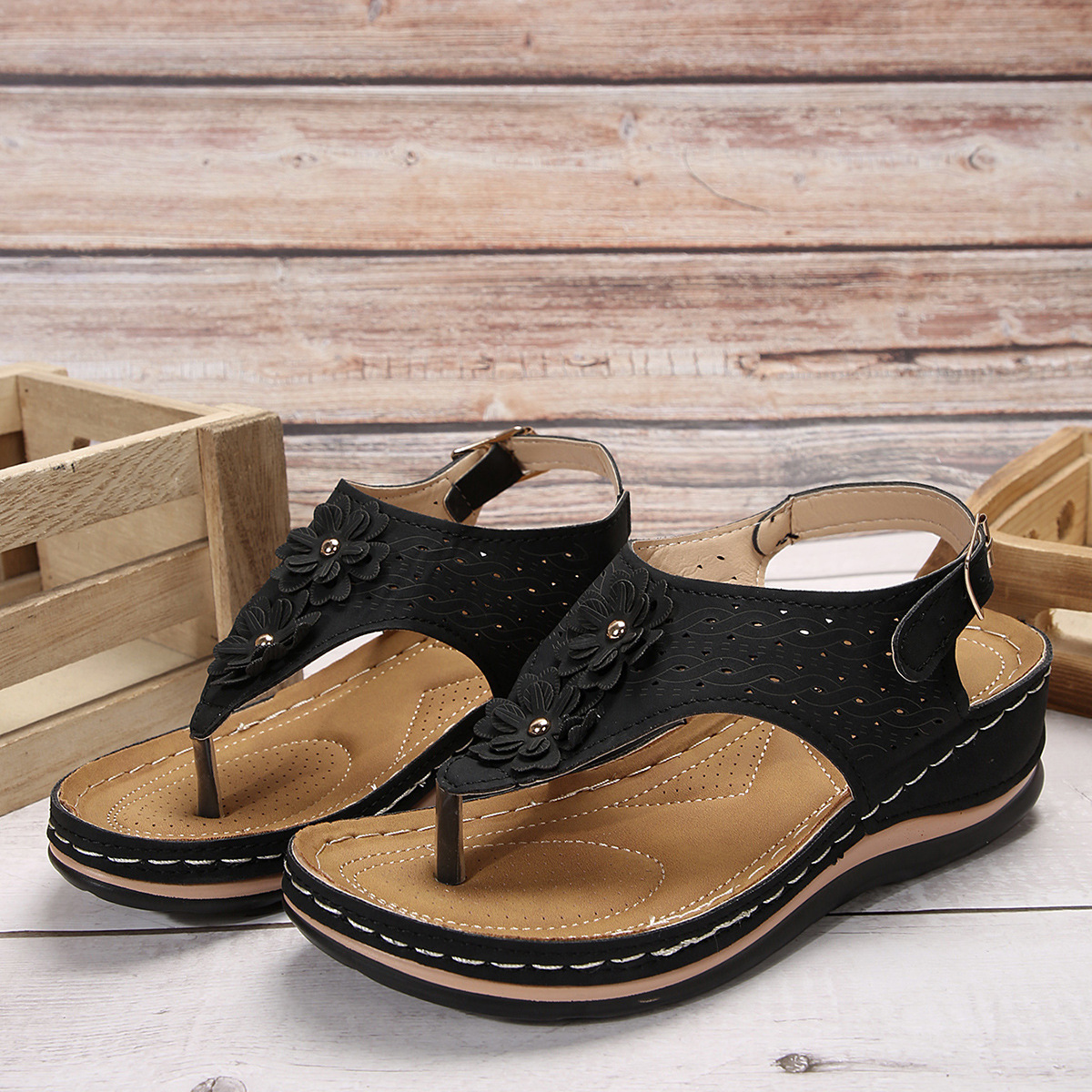 Flat Sandals For Women Herringbone Style Summer Rubber Sole_voghion.com