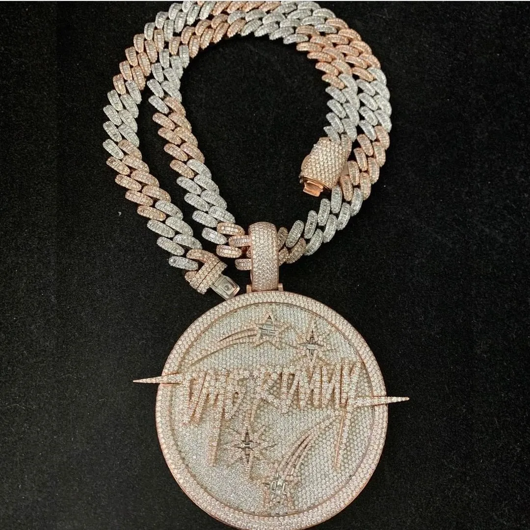 Pendant 15mm Hip Hop VVS Diamond Baguette Cuban Link Chain Moissanite Sier Jewelry Box Necklaces Hiphop_voghion.com