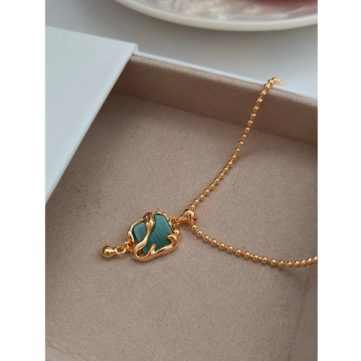 Catene Corpo Intero S Sterling Argento Placcato Oro | Collana Malachite Lunghezza Catena 40 5cm 100629_voghion.com