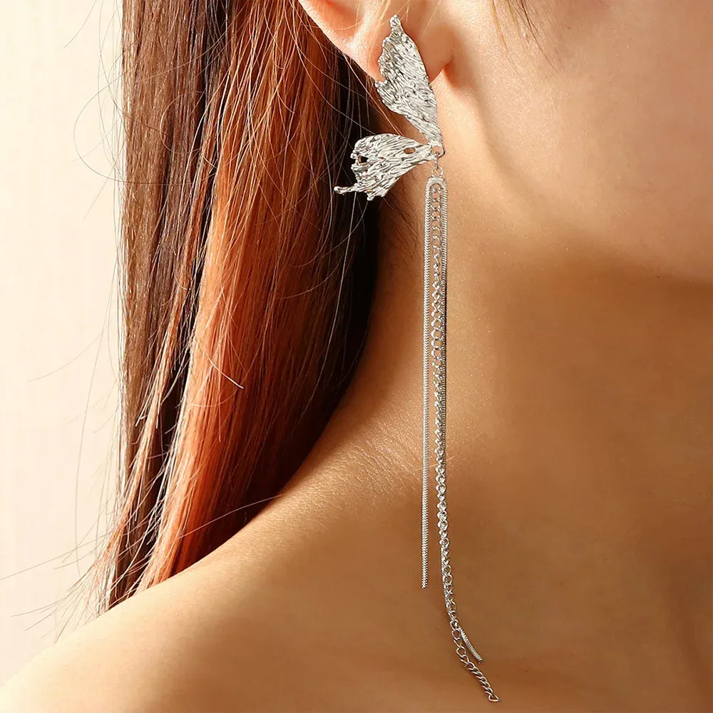Fritillary Butterfly Long Tassel Earrings Woman Personality Cute Enamel Bow Stud Daily Wear Jewelry Accessories 240618_voghion.com