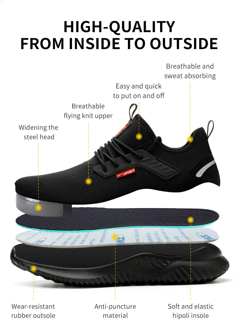 Chaussures de sécurité avec embout en acier, résistantes aux chocs, chaussures de sport légères perforées et non amovibles pour hommes, Direct 250226_voghion.com