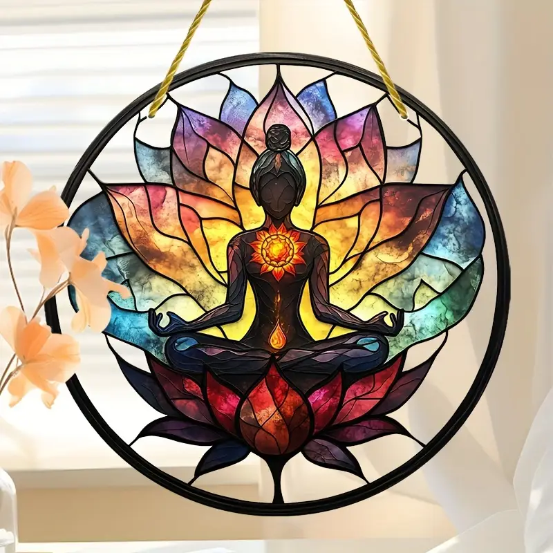 Lotus Meditation Suncatcher - 8" Stained Acrylic Mandala. Serene Decor For Yoga Space Or As A Spiritual Gift._voghion.com