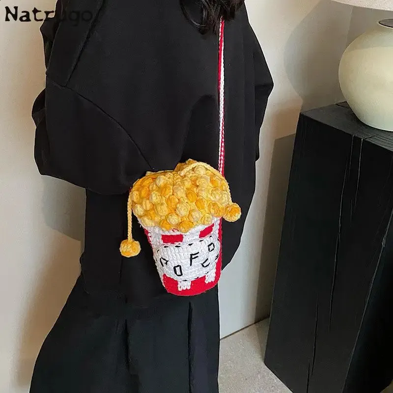 Borsa a tracolla piccola per telefono a tracolla lavorata a maglia con popcorn, per ragazze, da donna, carina 240912_voghion.com