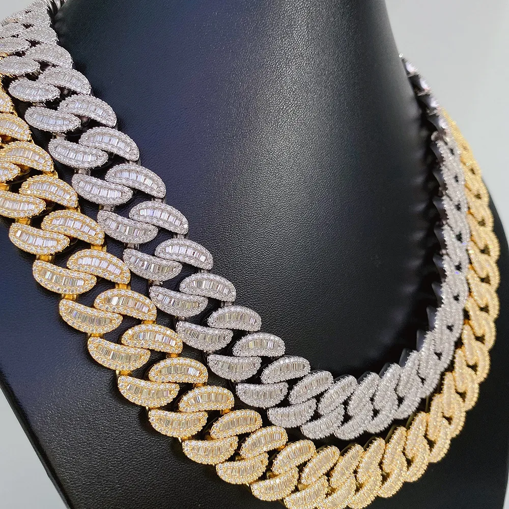 Men's Iced Out Cuban Link Chain Necklace Sterling Silver_voghion.com