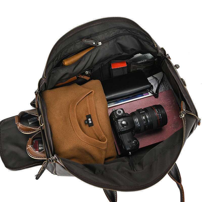 Men's Leather Travel Multifunctional Suitcase Folding Set Storage Wet And Dry Gym Bag_voghion.com