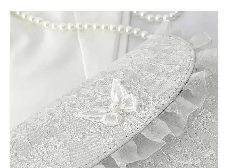 Borsa a tracolla in pizzo con cinturino in perle, elegante e semplice, con tracolla, in PU, sotto le ascelle, 2023, estate, bianca, Ba241212_voghion.com