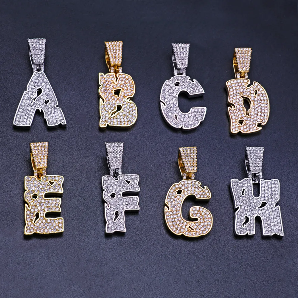 New personalized Diamond A-Z Initial Letter Custom Name Pendant Necklace Iced Out CZ Gold Plated Hiphop DIY Jewelry for_voghion.com