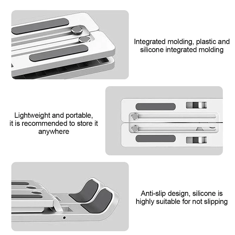 Draagbare, opvouwbare laptopstandaard met koelfunctie, verhoging, steunvoet, notebookhouder, compatibel met MacBook

_voghion.com