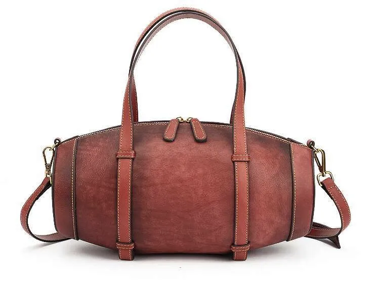 Leather Women Handbag Solid Color Retro Cowhide One Shoulder Messenger Bag_voghion.com