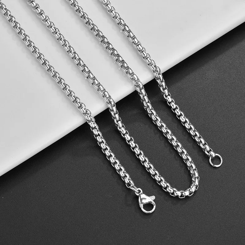 Stainless Steel Round Box Chain Necklace Gold Plated Unisex_voghion.com