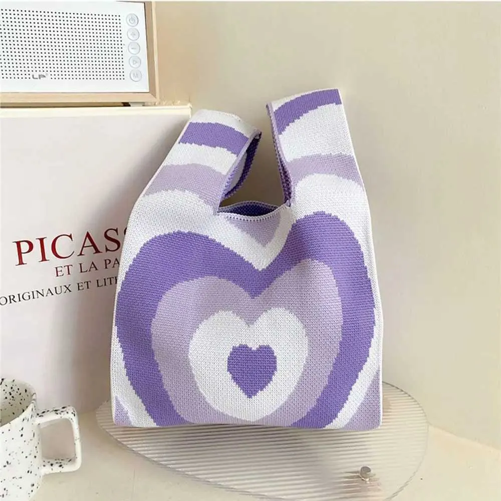 Leisure mini knot wrist handmade knitted colorful plain weave handbag student reusable shopping bag Y241106_voghion.com