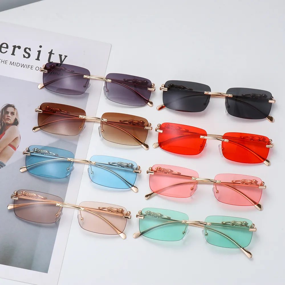 Men's Rimless Rectangle Sunglasses Retro Uv400 Clear Lens Shades_voghion.com