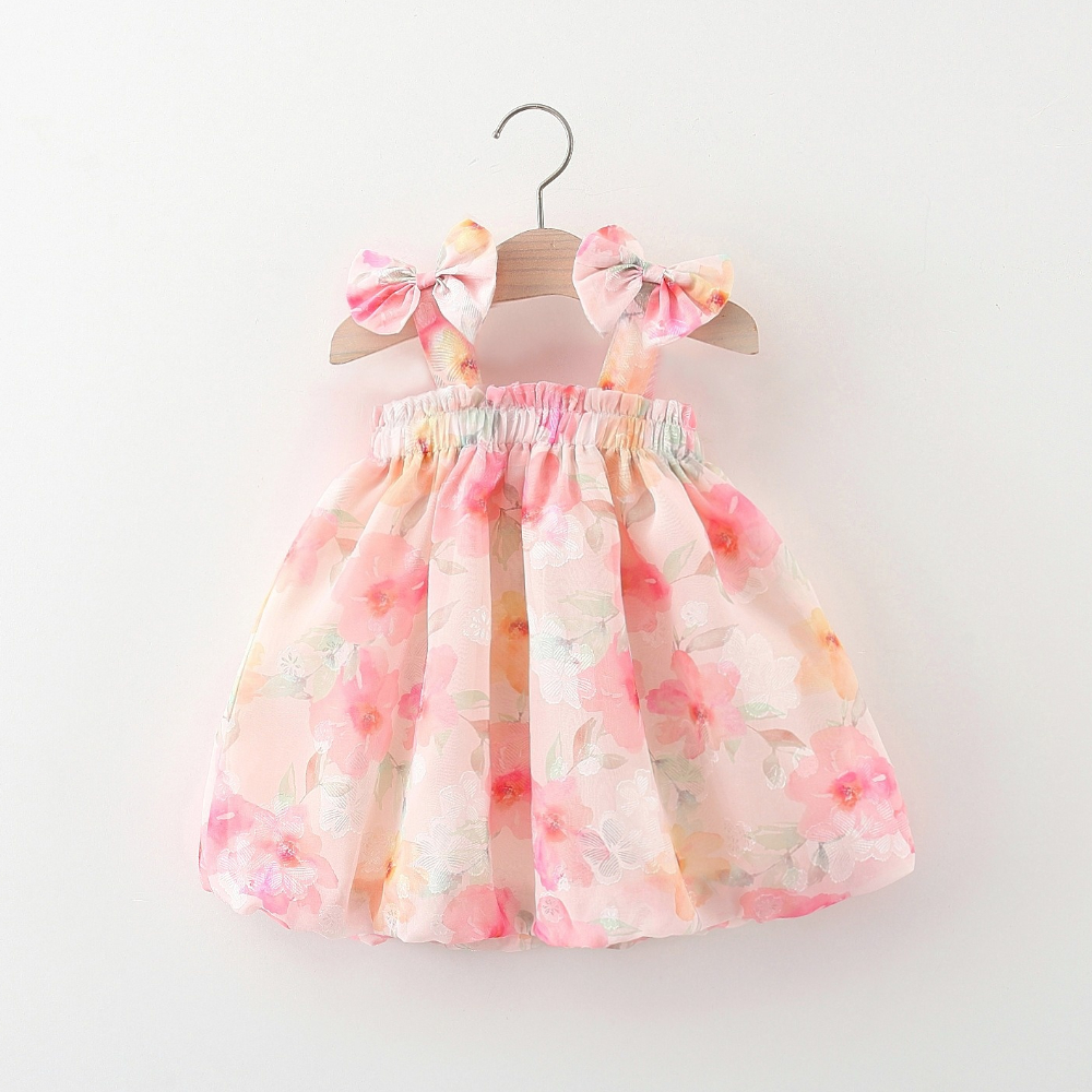 Summer New Baby Girl Dress Flower Printed Chiffon Dress Comfortable Breathable Kids Clothes_voghion.com