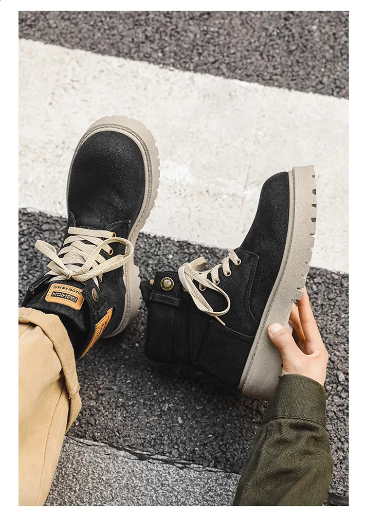 Botas de cowboy masculinas de alta qualidade, estilo britânico, com cadarço, bico redondo, cano curto, para uso casual ao ar livre (código 240930)._voghion.com