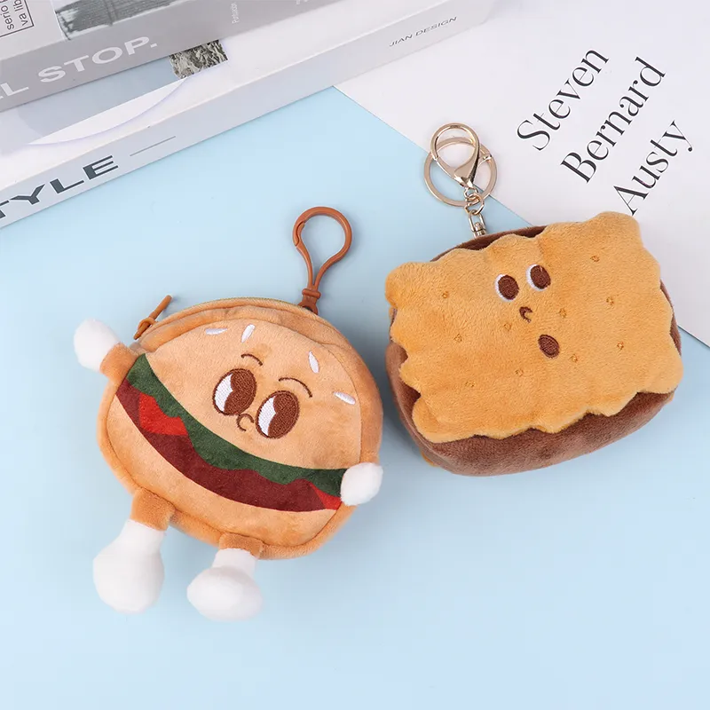 Cute Hamburger Biscuit Coin Purse Plush Cake Headphone Organizer B Keys Cards Store Bs Kids Birthday Gifts_voghion.com