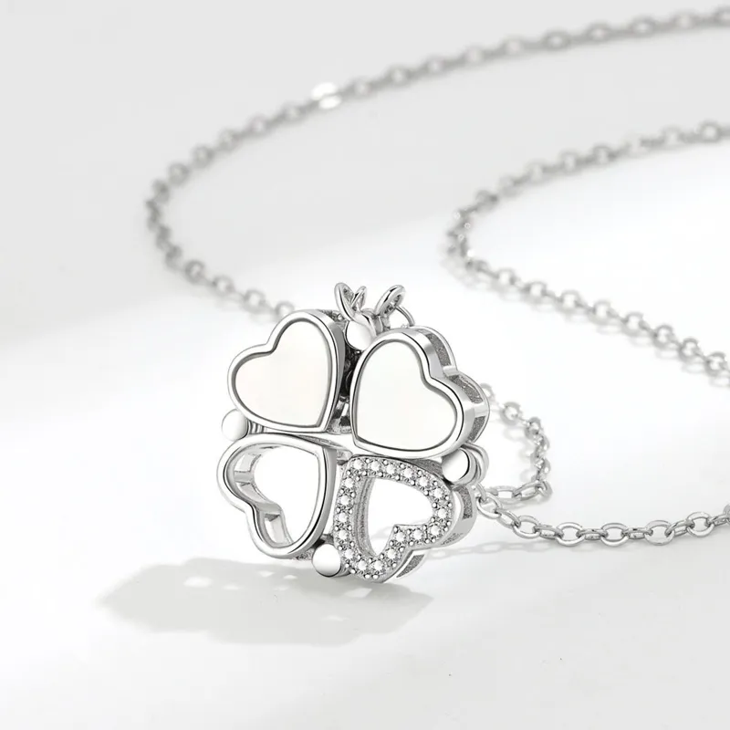 Colliers pendentifs en forme de trèfle à quatre feuilles en forme de cœur en zircone cubique pour femmes, bijoux élégants pour fête et mariage_voghion.com