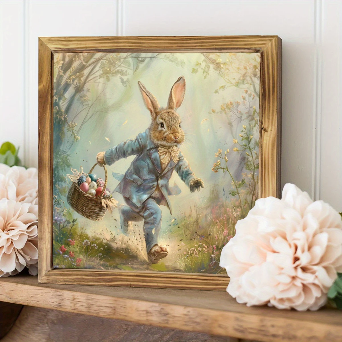Rustic Rabbit & Eggs Wooden Sign - 8x8" Farmhouse Wall Decor. Charming Easter Accent For Bedroom, Kitchen Or Bathroom_voghion.com